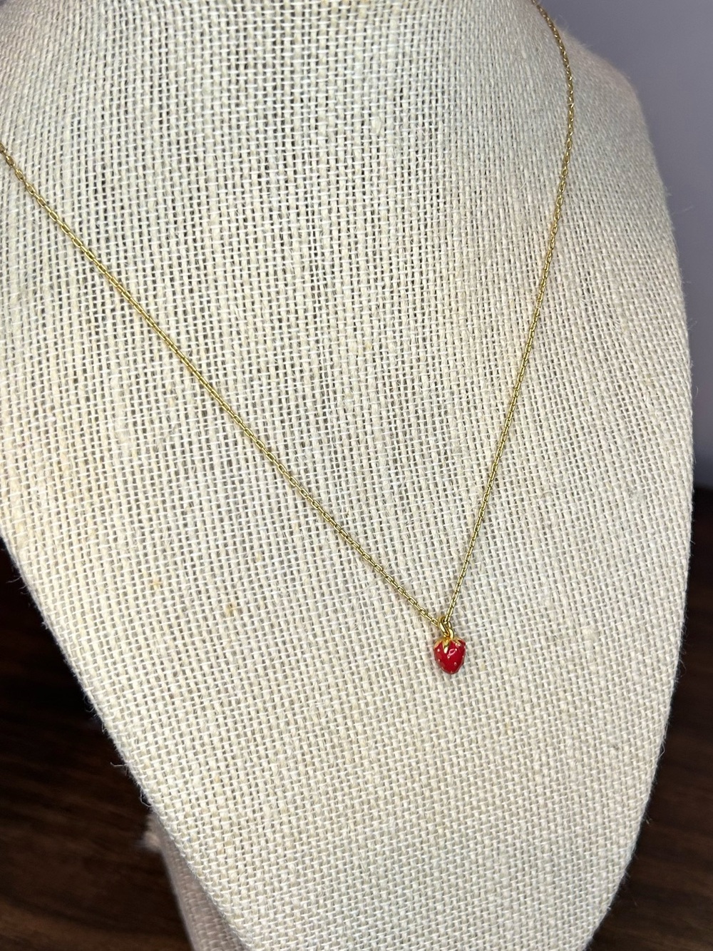 Madewell Strawberry Charm Necklace Gold Tone Fruit Pendant - Picture 3 of 6